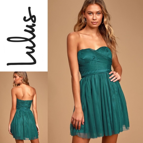 Lulus Dresses & Skirts - NWT LULU’S EmeraldGreen TulleStrapless SkaterDress